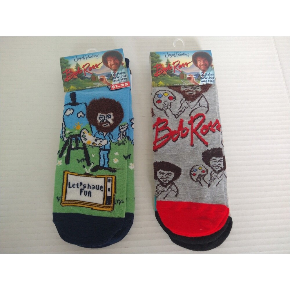 2 Pairs Bob Ross FUZZY HAIR The Joy of Painting socks collectable fun novelty